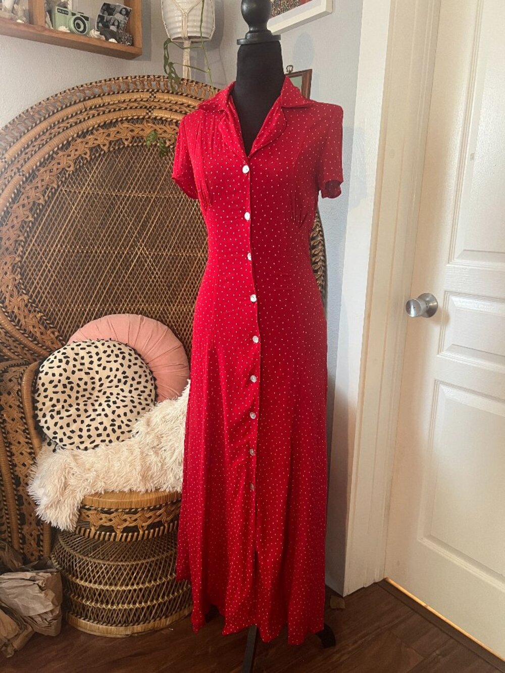 Jones & Co. vintage red polka dot maxi shirt dress